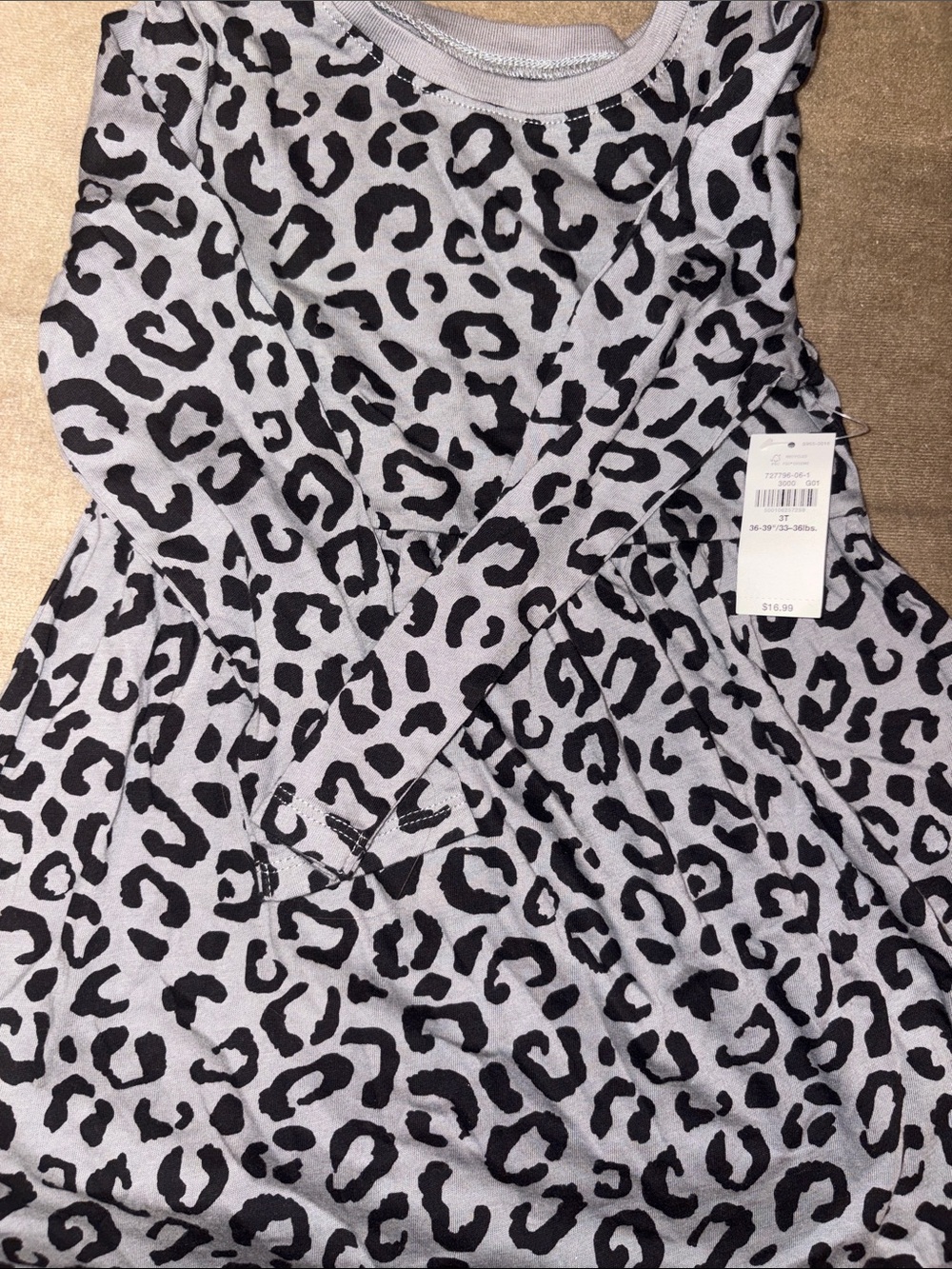 Old Navy Girls' Gray & Black Leopard Print Long-Sleeve Dress